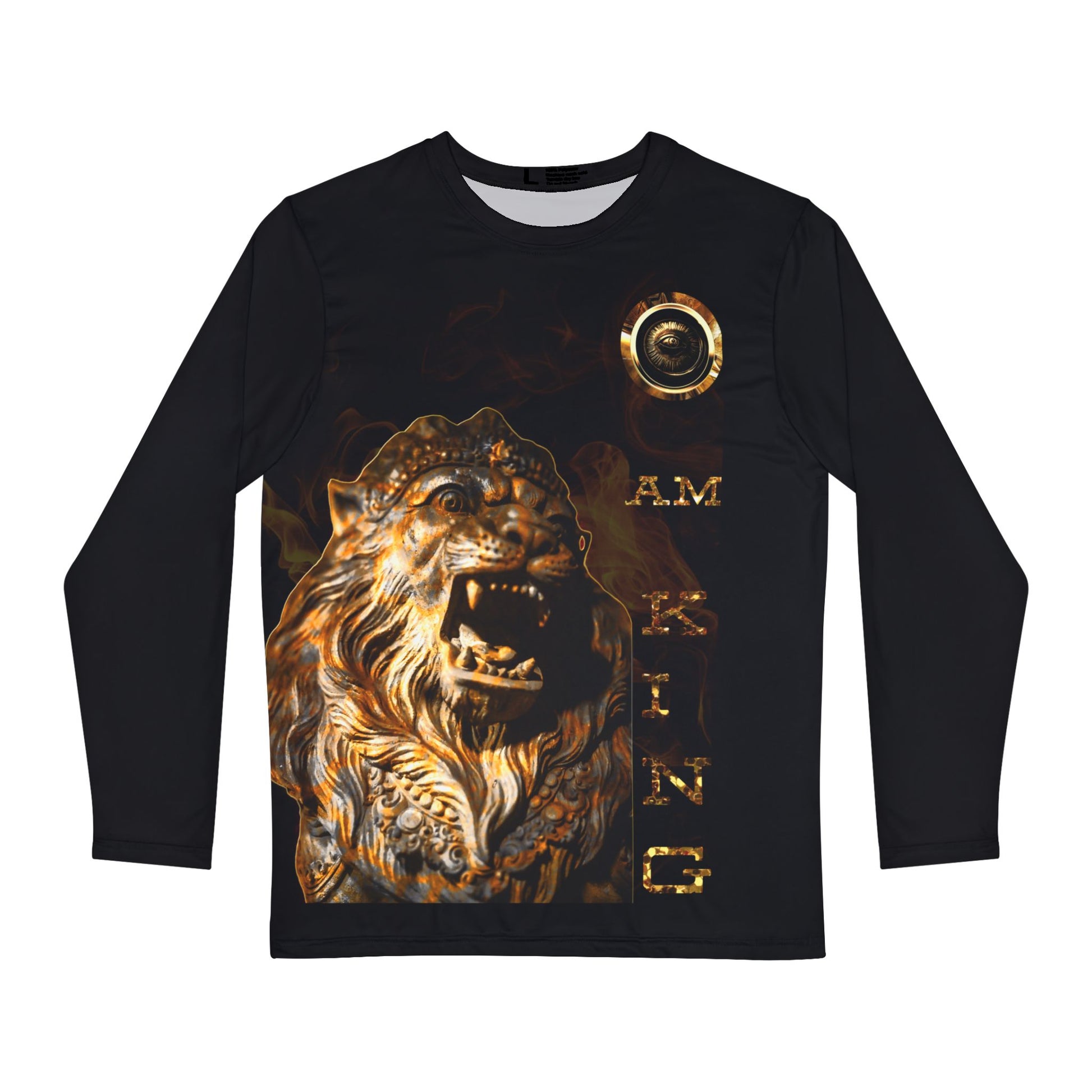 Men's Long Sleeve Lion Print Shirt - I Am King, Graphic Tee, Black