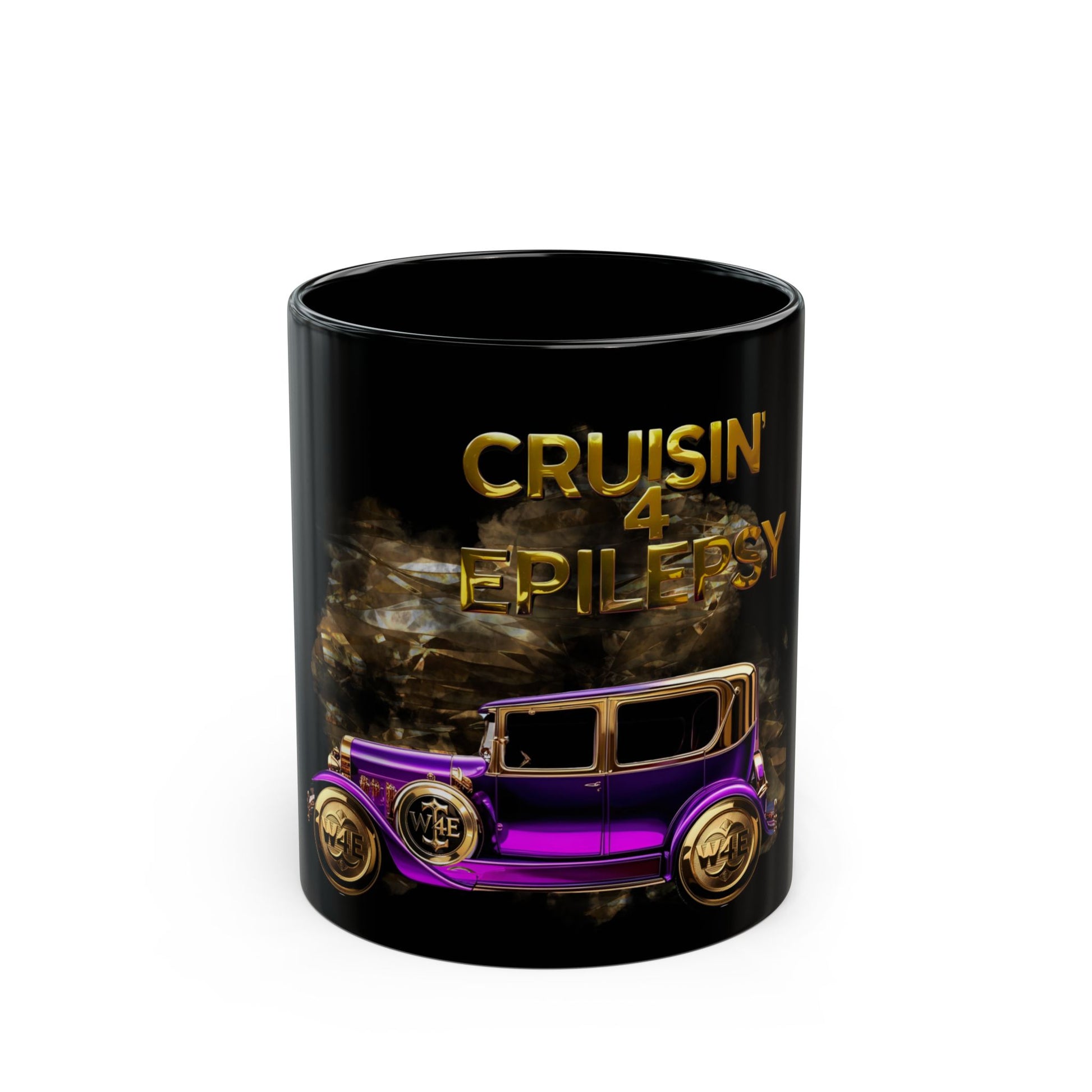 Cruisin' 4 Epilepsy Black Mug - Support Awareness, Gift for Epilepsy Advocates, Classic Car Theme, Perfect for Coffee or Tea Lovers