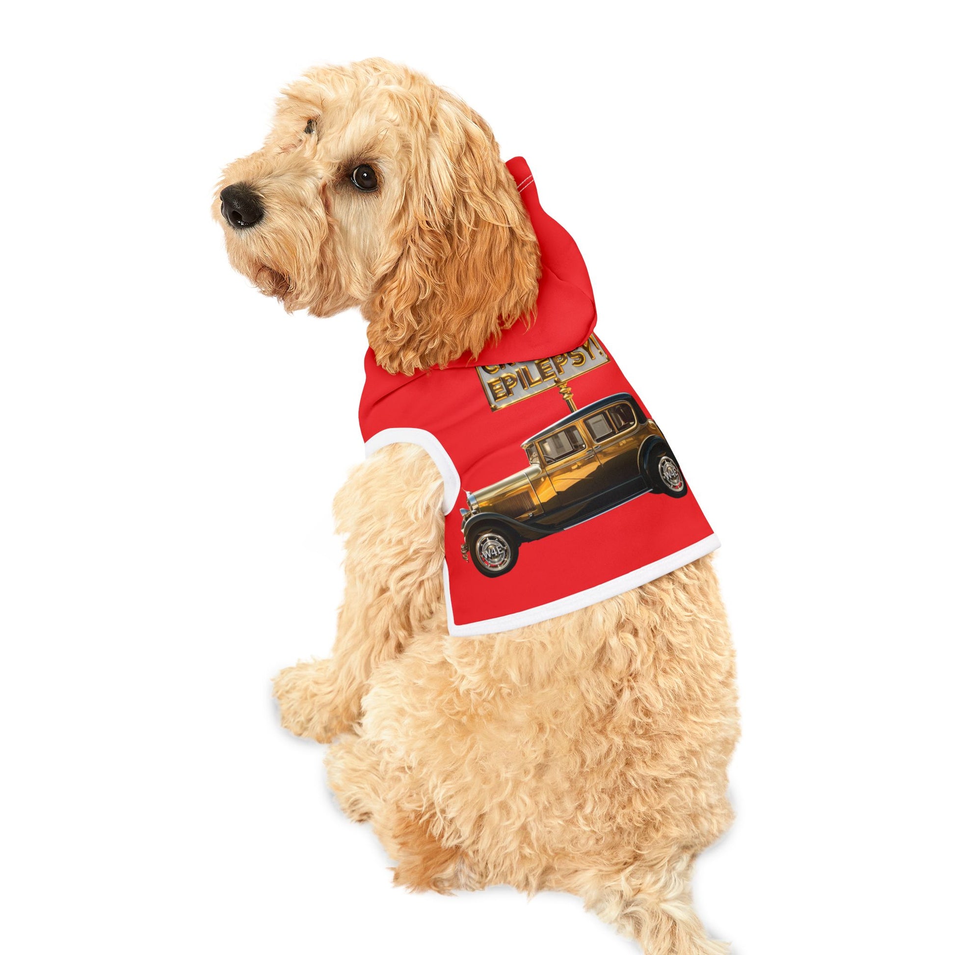 Gold Vintage Car Cruisin’ 4 Epilepsy Pet Hoodie, Red