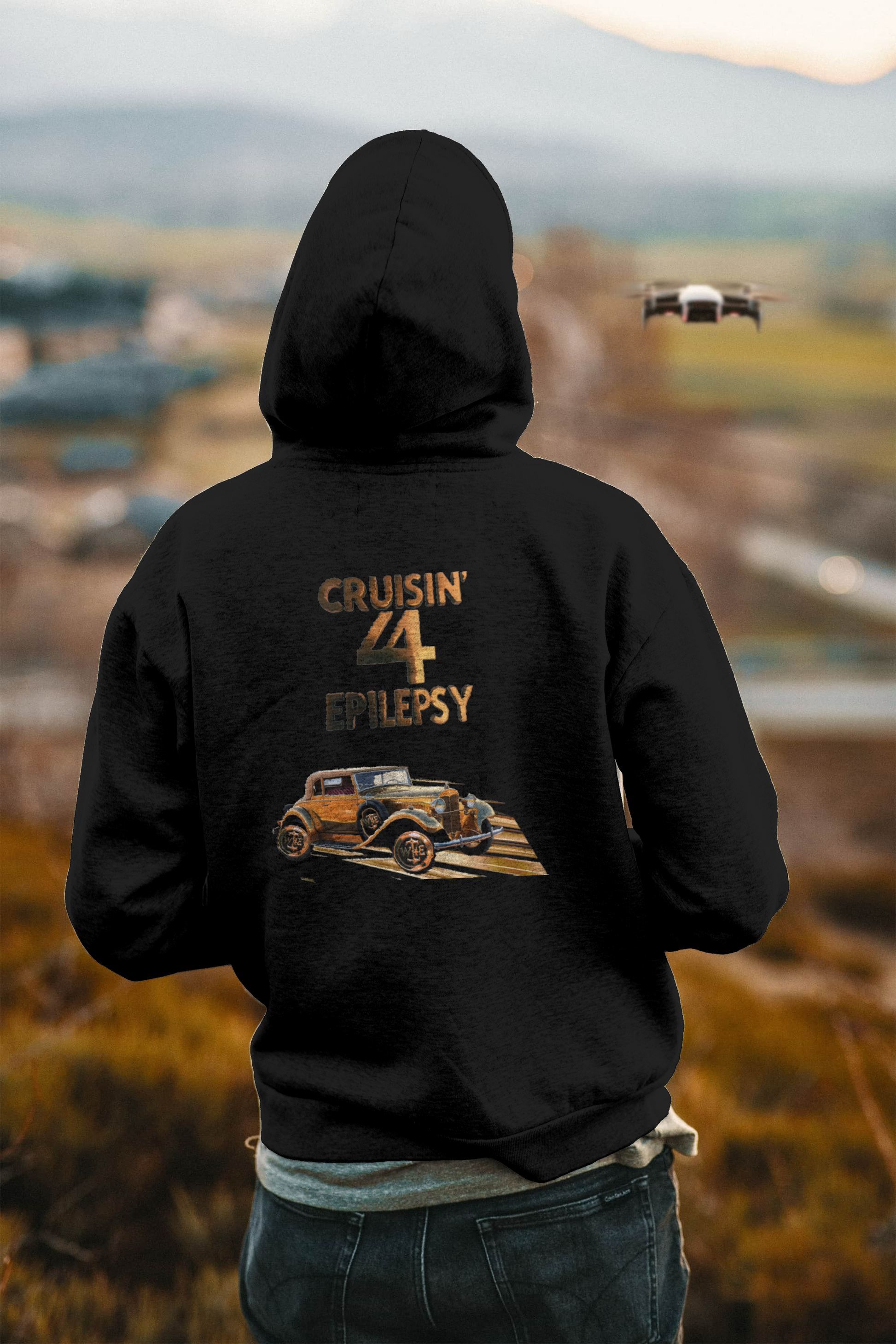 Bronze Vintage Car Cruisin’ 4 Epilepsy Hoodie, Black